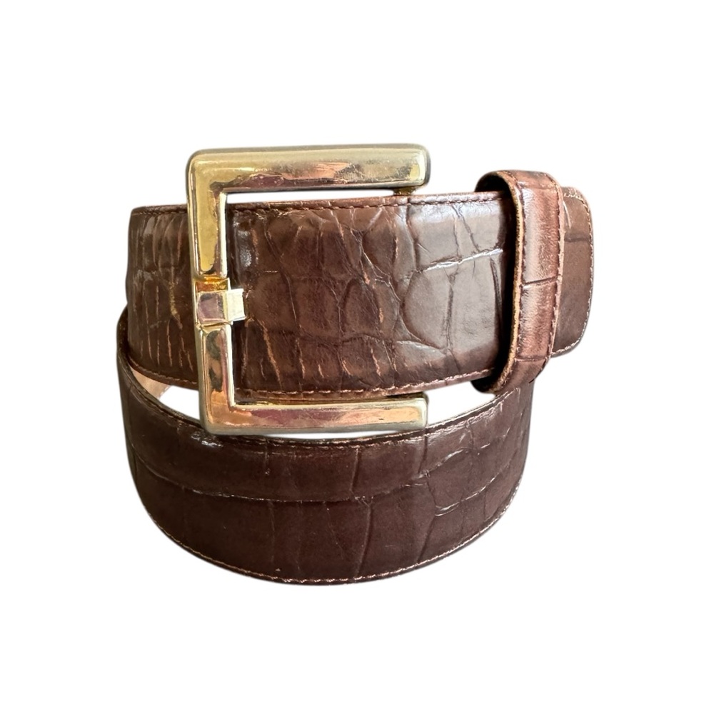 Vintage Nordstrom Brown Leather Belt Wide‎ Alligator Grain Womens Small / Medium